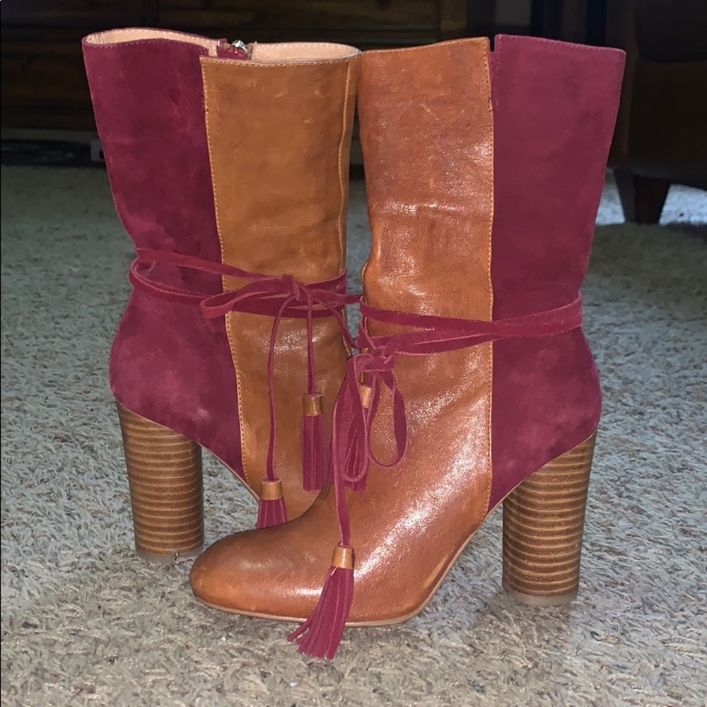Anthropologie Contrast Leather Tassel Boots